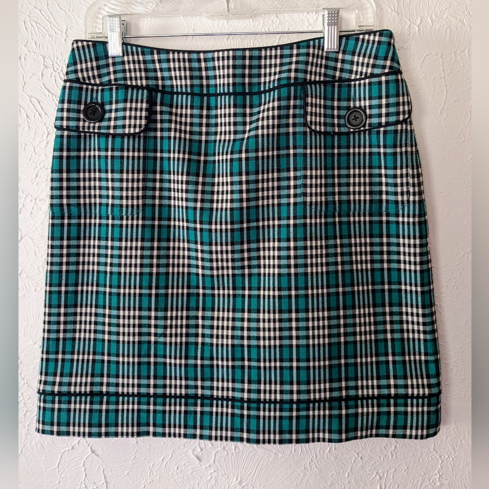 Harold's Size 8 Teal Plaid Mini Skirt with Front Pockets